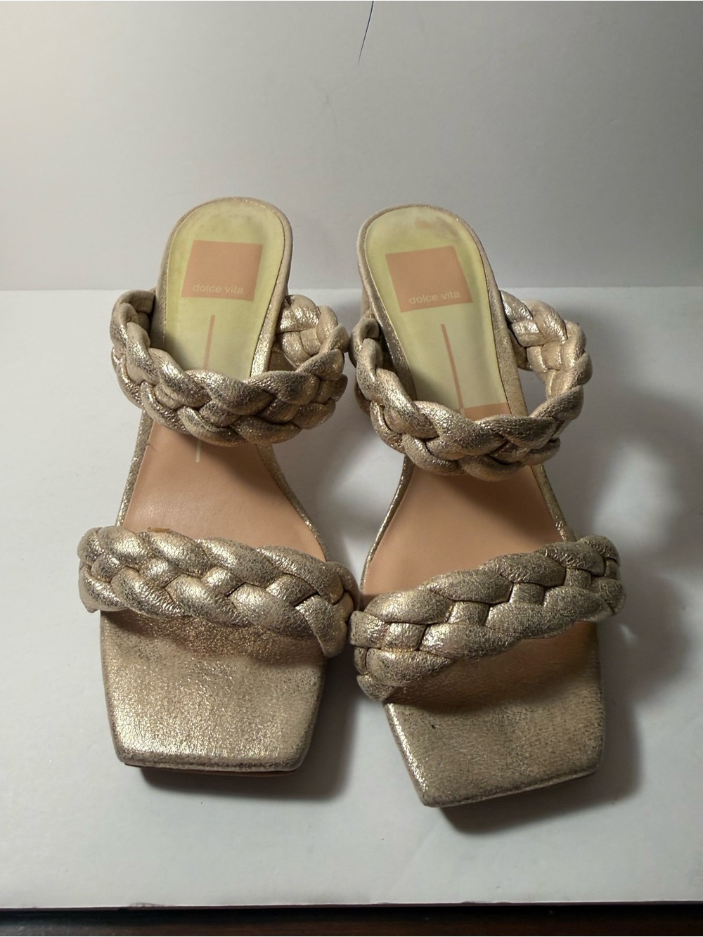 Dolce Vita Metallic Gold Braided Double-Strap Heels sz 6 1/2